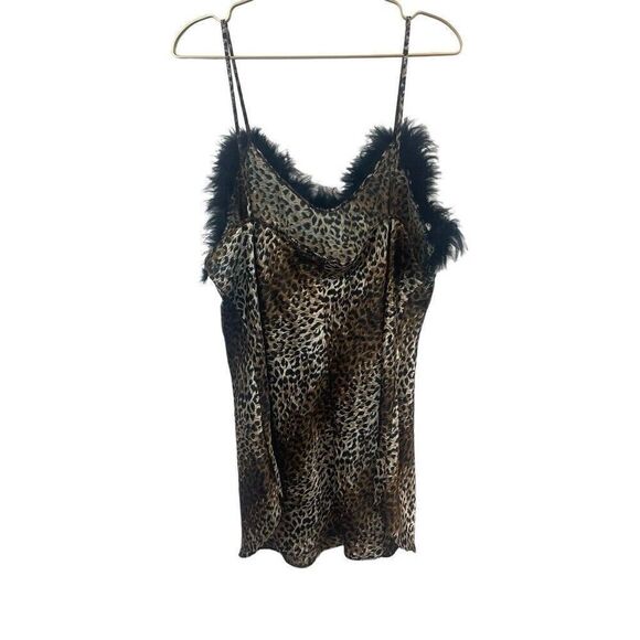 90's Style Cinema Etoile Cheetah Print Feather Boa Trim Satin Nightgown XL/XXL - Picture 2 of 7